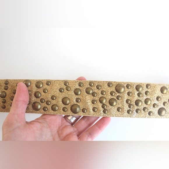 XL Genuine Leather Belt Metallic Gold with Brass Studs Studded Mudd - Picture 5 of 8